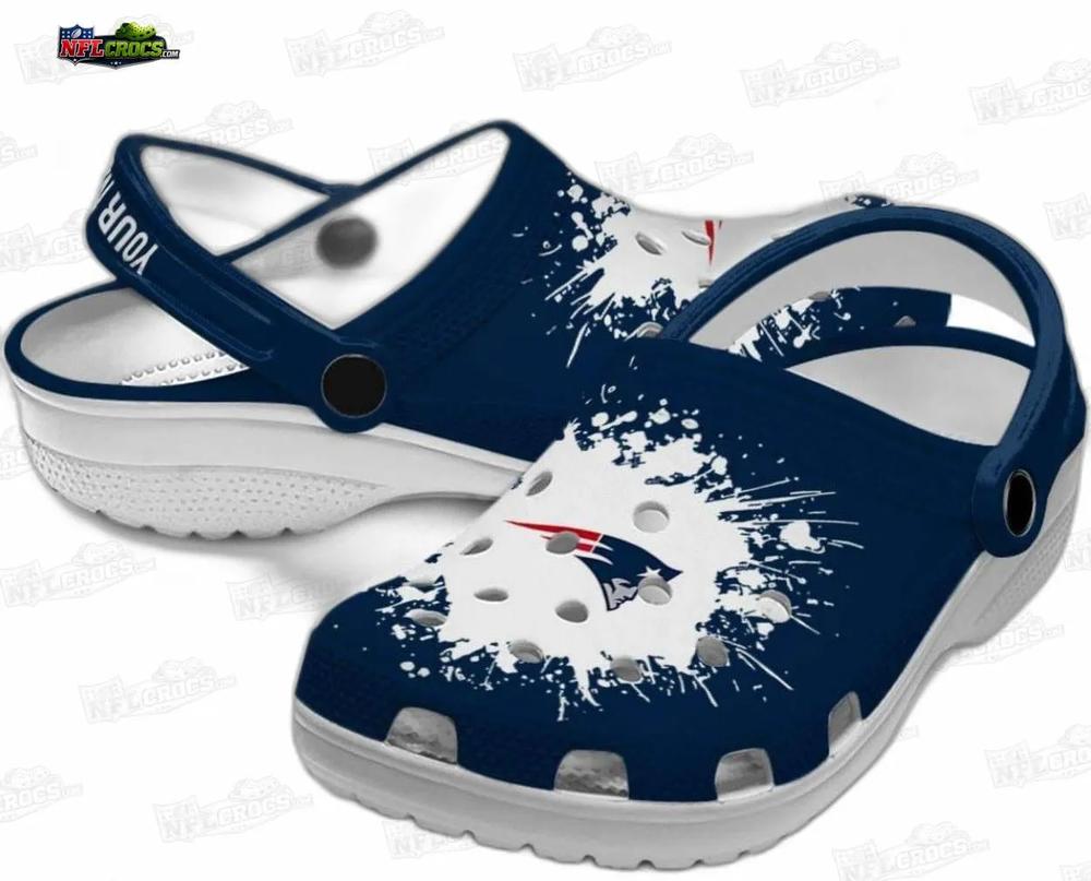 New England Patriots White Paint Splash Crocs – Personalized Fan Clogs New England Patriots White Paint Splash Crocs – Personalized Fan Clogs
