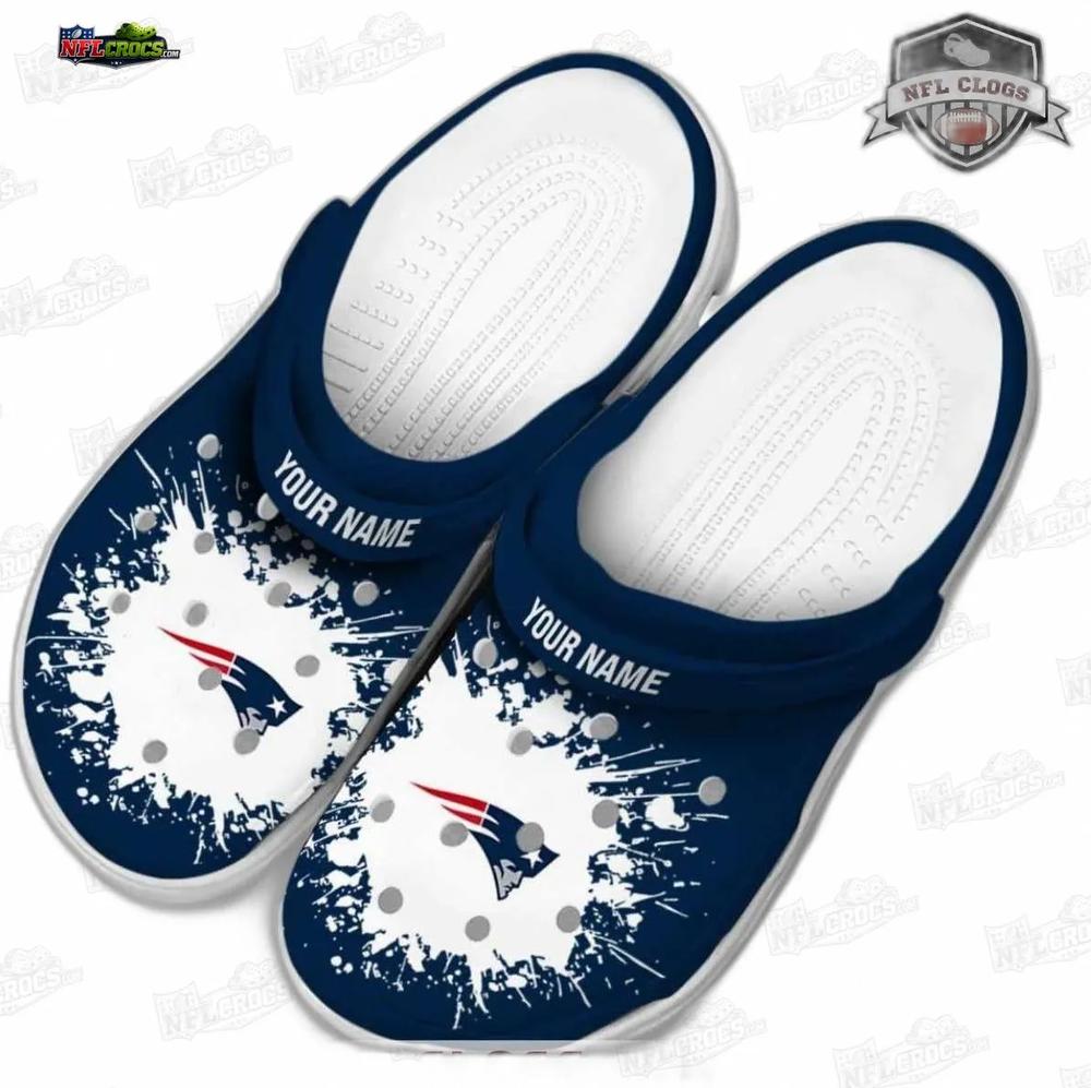 New England Patriots White Paint Splash Crocs – Personalized Fan Clogs New England Patriots White Paint Splash Crocs – Personalized Fan Clogs