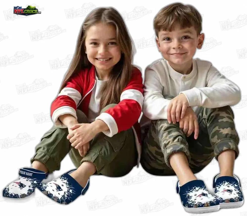 New England Patriots White Paint Splash Crocs – Personalized Fan Clogs New England Patriots White Paint Splash Crocs – Personalized Fan Clogs