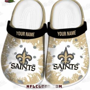 New Orleans Saints Gold Splash Crocs – Custom Black Strap Fan Clogs