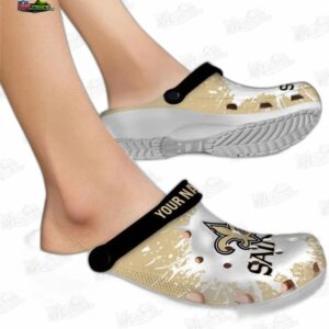 New Orleans Saints NFL Crocs Clogs - White Paint Splatter Fan Footwear 1