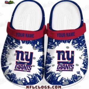 New York Giants White Splash Crocs – Custom Red Strap Fan Clogs