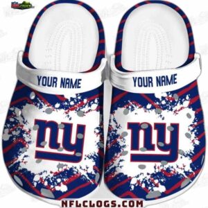 New York Giants NY Logo Splash Crocs – Personalized Red Blue Fan Clogs
