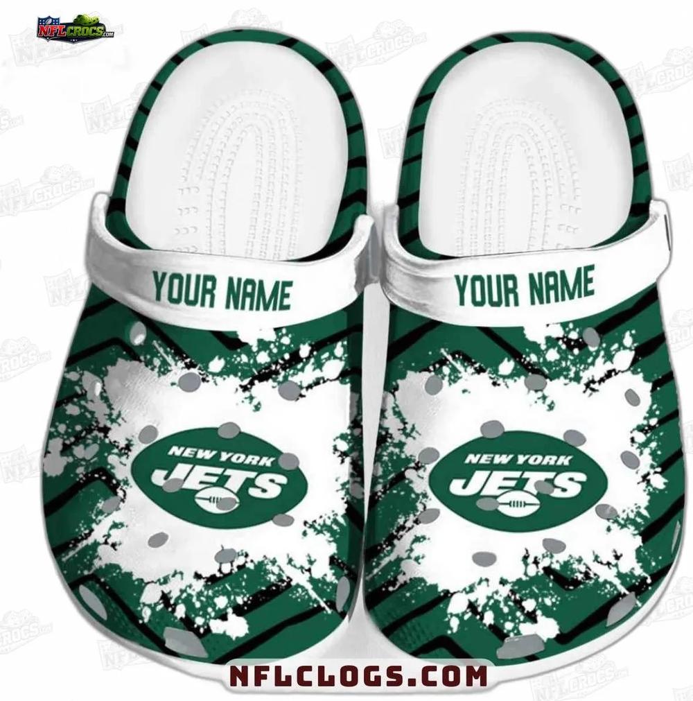 New York Jets Zigzag Splatter Crocs – Custom Green Fan Clogs New York Jets Zigzag Splatter Crocs – Custom Green Fan Clogs