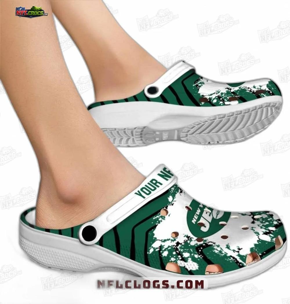 New York Jets Zigzag Splatter Crocs – Custom Green Fan Clogs New York Jets Zigzag Splatter Crocs – Custom Green Fan Clogs