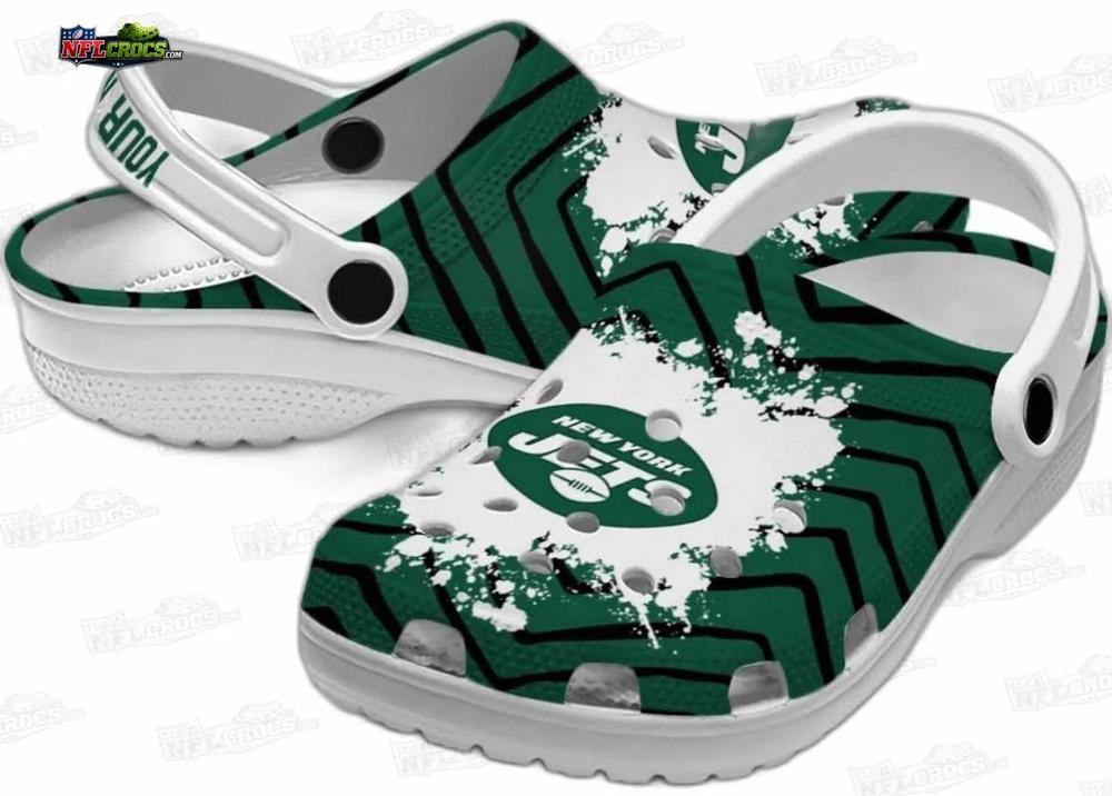 New York Jets Zigzag Splatter Crocs – Custom Green Fan Clogs New York Jets Zigzag Splatter Crocs – Custom Green Fan Clogs