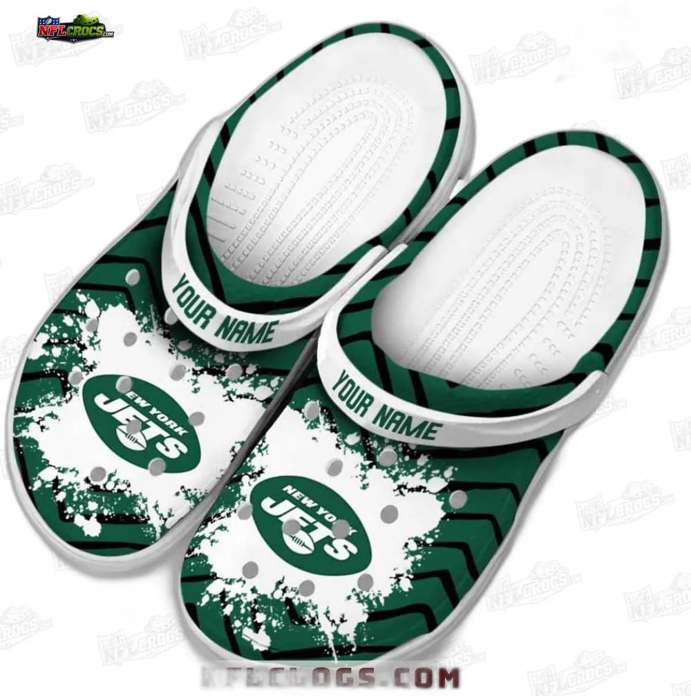 New York Jets Zigzag Splatter Crocs – Custom Green Fan Clogs New York Jets Zigzag Splatter Crocs – Custom Green Fan Clogs