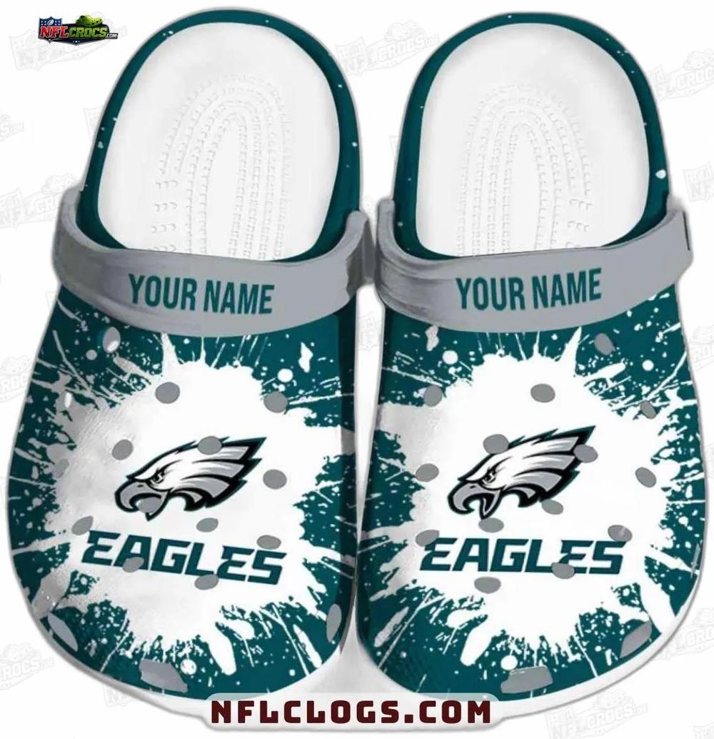 Philadelphia Eagles Teal Splash Crocs – Custom Gray Strap Fan Clogs Philadelphia Eagles Teal Splash Crocs – Custom Gray Strap Fan Clogs