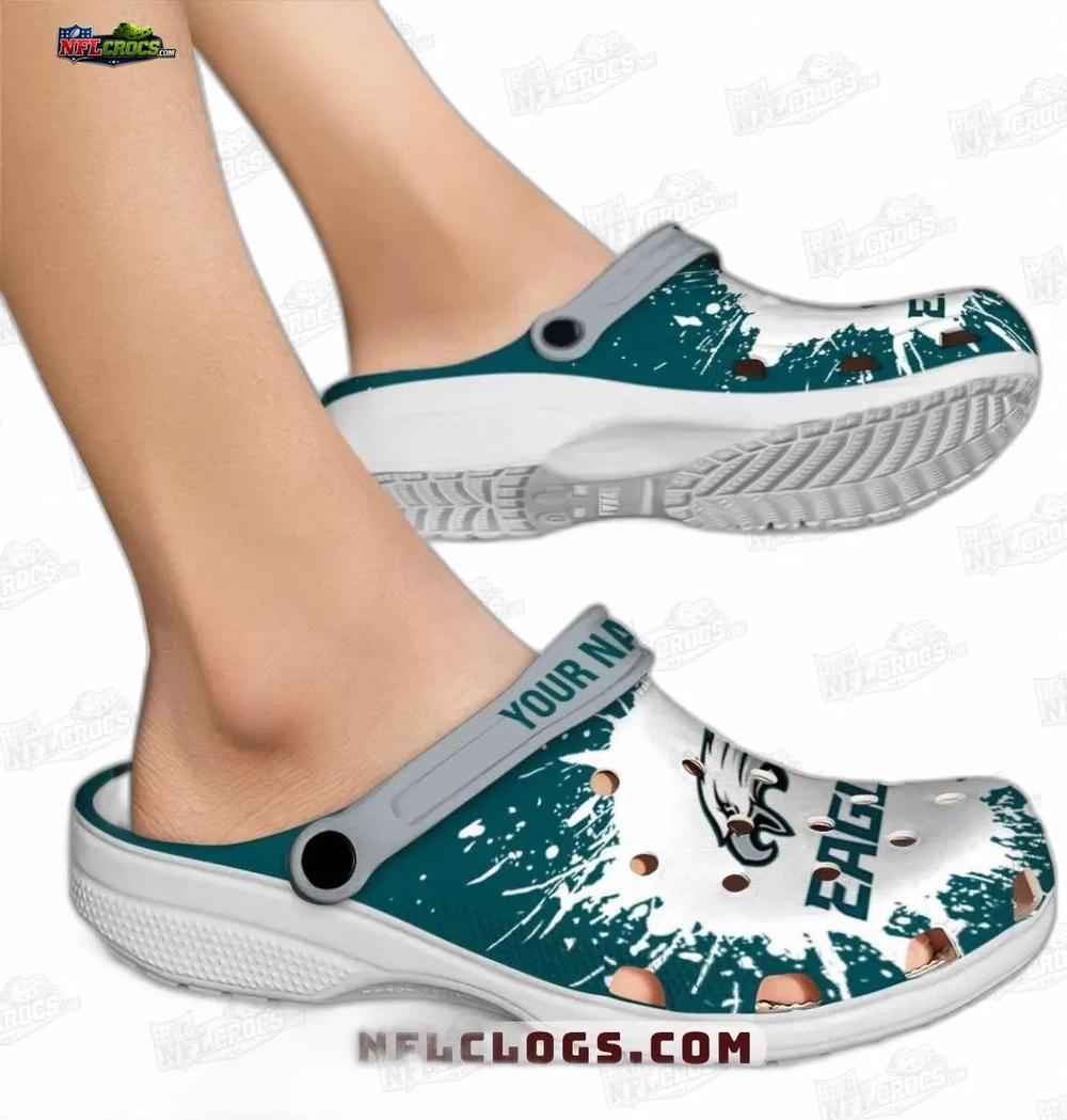 Philadelphia Eagles Teal Splash Crocs – Custom Gray Strap Fan Clogs Philadelphia Eagles Teal Splash Crocs – Custom Gray Strap Fan Clogs