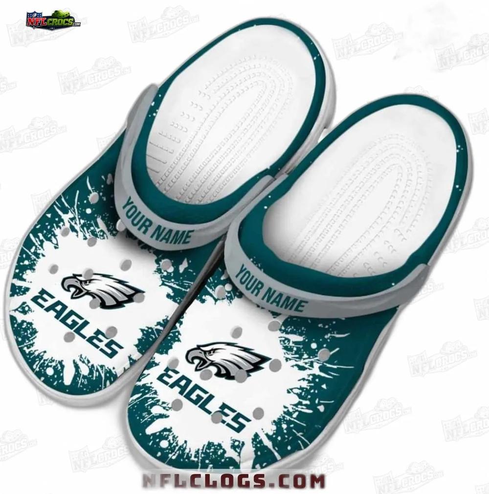 Philadelphia Eagles Teal Splash Crocs – Custom Gray Strap Fan Clogs Philadelphia Eagles Teal Splash Crocs – Custom Gray Strap Fan Clogs
