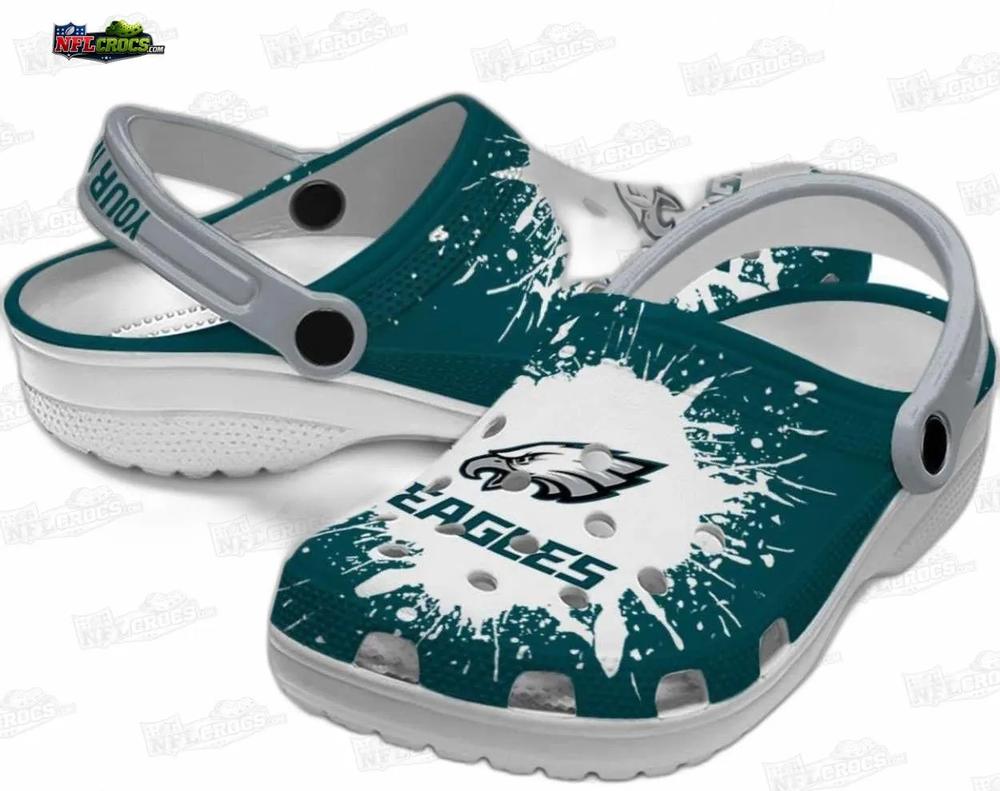 Philadelphia Eagles Teal Splash Crocs – Custom Gray Strap Fan Clogs Philadelphia Eagles Teal Splash Crocs – Custom Gray Strap Fan Clogs