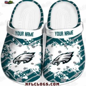 Philadelphia Eagles NFL Crocs Clogs - White Splash Green Stripe Fan Footwear