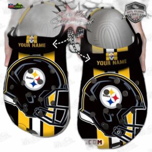 Pittsburgh Steelers Black Helmet Stripe Crocs – Personalized Fan Clogs