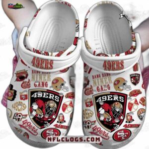 San Francisco 49ers All-Over Graphic Crocs – White Red Gold Fan Clogs