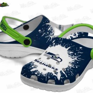 Seattle Seahawks NFL Crocs Clogs - White Splash Pattern Fan Footwear 1