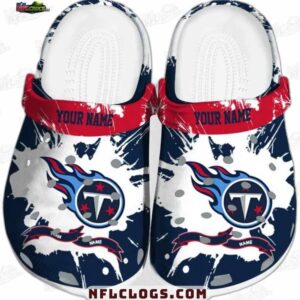 Tennessee Titans NFL Crocs Clogs - White and Navy Paint Splash Fan Footwear