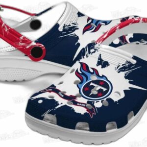 Tennessee Titans NFL Crocs Clogs - White and Navy Paint Splash Fan Footwear 2
