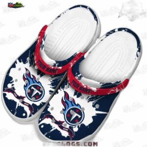 Tennessee Titans NFL Crocs Clogs - White and Navy Paint Splash Fan Footwear 3