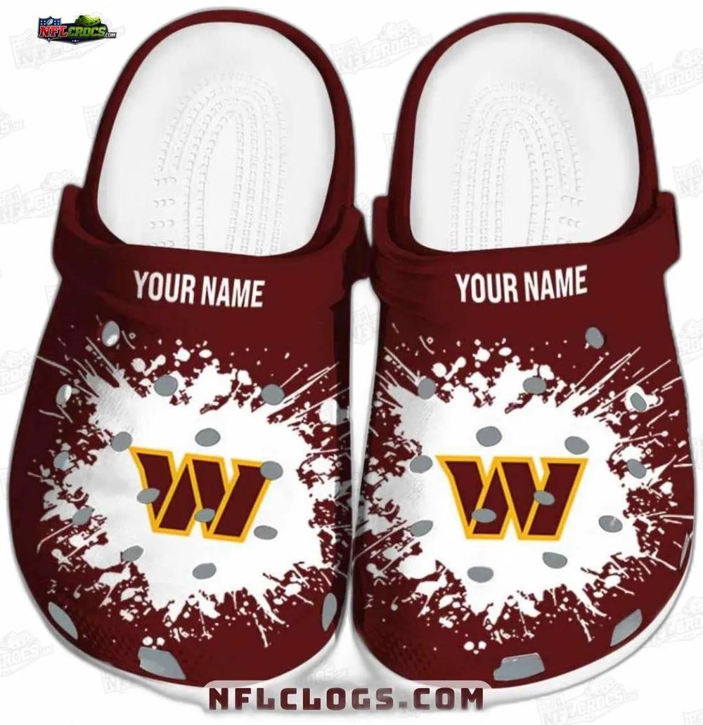 Washington Commanders Burgundy White Splash Crocs – Personalized W Logo Fan Clogs Washington Commanders Burgundy White Splash Crocs – Personalized W Logo Fan Clogs