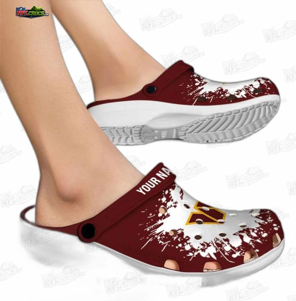 Washington Commanders Burgundy White Splash Crocs – Personalized W Logo Fan Clogs Washington Commanders Burgundy White Splash Crocs – Personalized W Logo Fan Clogs