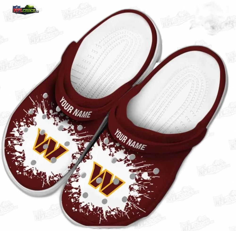Washington Commanders Burgundy White Splash Crocs – Personalized W Logo Fan Clogs Washington Commanders Burgundy White Splash Crocs – Personalized W Logo Fan Clogs